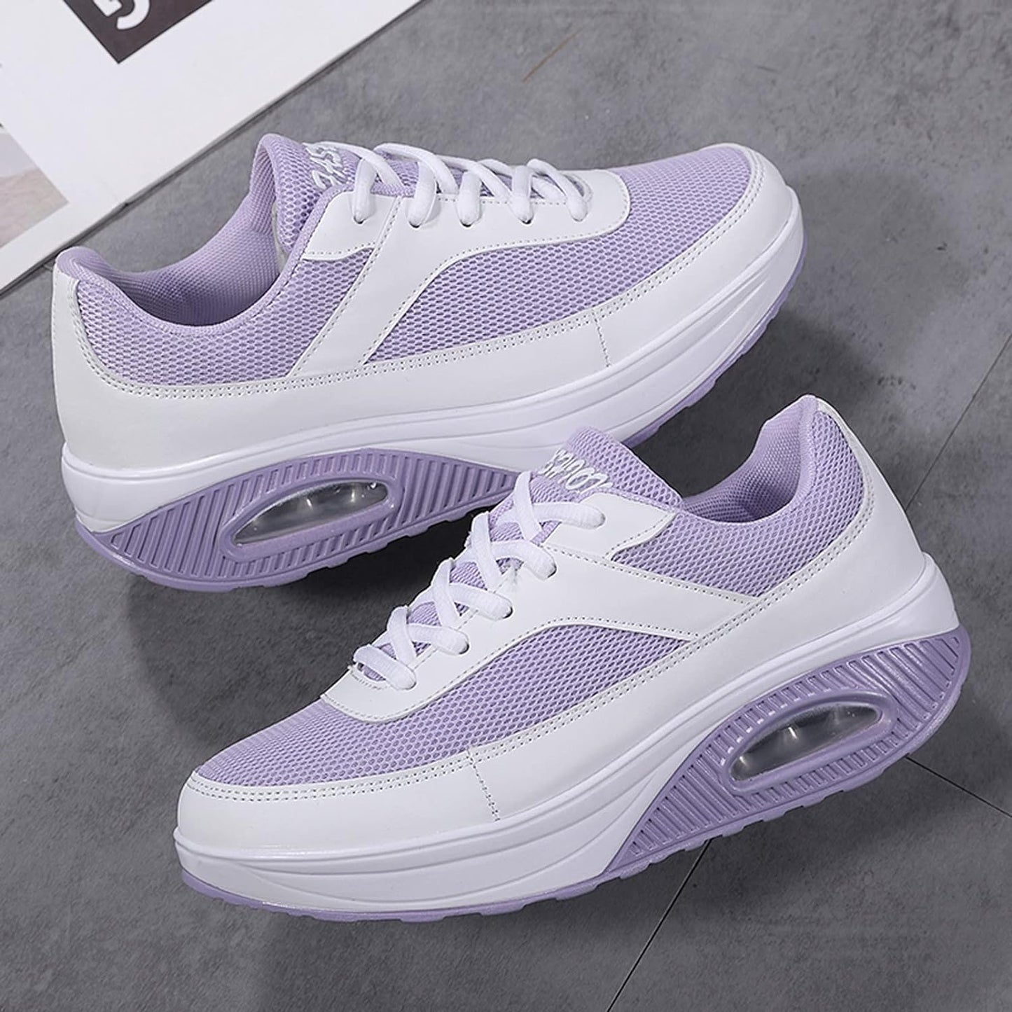 Fashion Fitness Walking Sneaker- RQWEIN Ladies Toning Rocker Shoes Womens Mesh Slip on Wedges Tennis Platform Sneakers(02#Purple,8.5